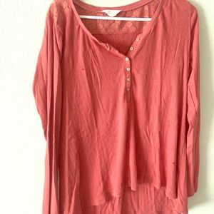 Quarter-button up blouse, coral